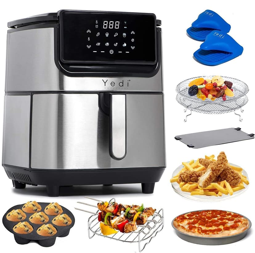Yedi Evolution Air Fryer, 6.8 Quart, Stainless-Steel Finish, Ceramic Cooking Basket, with Deluxe Accessory Kit and Recipe Book