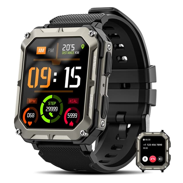 Military Smart Watches for Men(Answer/Make Call), 1.9" Outdoor Sports Fitness Tracker with Heart Rate/Blood Pressure/Sleep Monitor,100M Waterproof Rugged Smart Watch for Android Phones&iPhone(2 Bands)