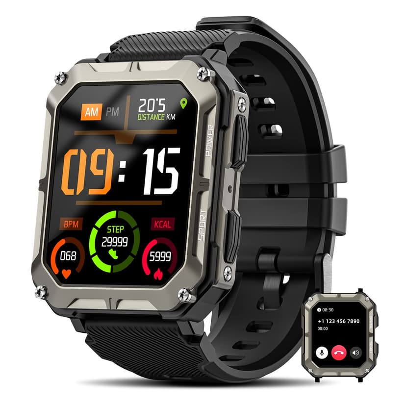 Military Smart Watches for Men(Answer/Make Call), 1.9" Outdoor Sports Fitness Tracker with Heart Rate/Blood Pressure/Sleep Monitor,100M Waterproof Rugged Smart Watch for Android Phones&iPhone(2 Bands)