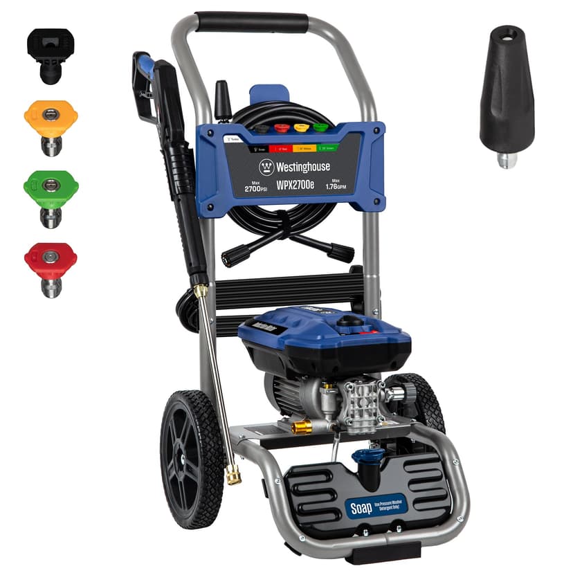 Westinghouse WPX2700e Electric Pressure Washer, 2700 Max PSI and 1.76 Max GPM, Induction Motor, Onboard Soap Tank, Spray Gun and Wand, 5 Nozzle Set, for Cars/Fences/Driveways/Homes/Patios/Furniture