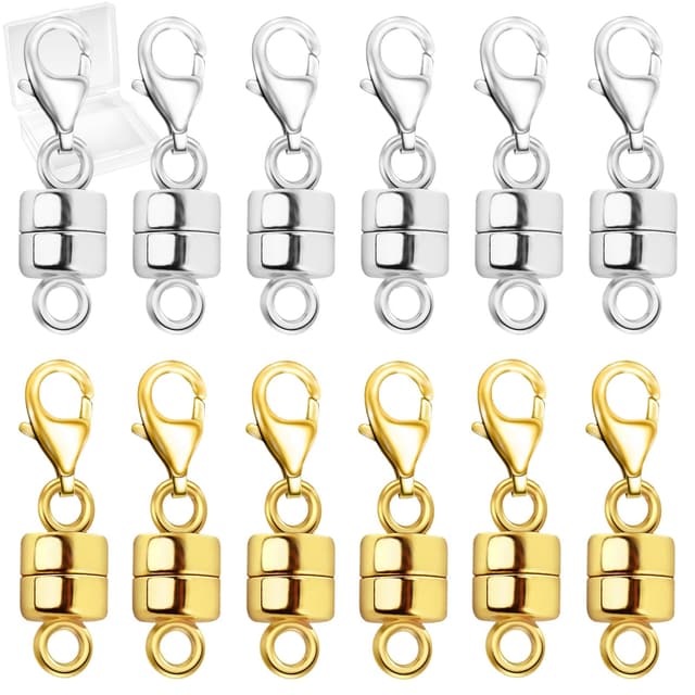MKCYD Magnetic Necklace Clasp with Lobster Clasp,14K Gold and Silver Magnetic Jewelry Clasps for Necklace Extender Bracelet Closures