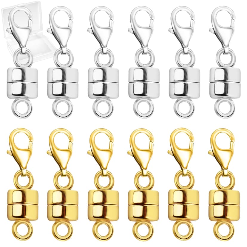 MKCYD Magnetic Necklace Clasp with Lobster Clasp,14K Gold and Silver Magnetic Jewelry Clasps for Necklace Extender Bracelet Closures