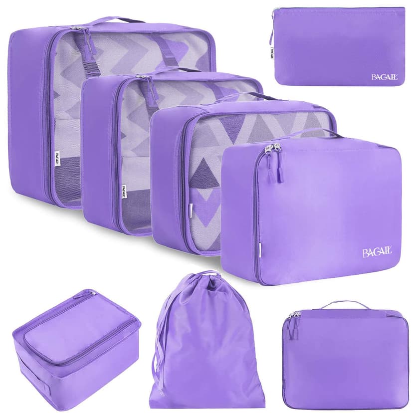 BAGAIL 8 Set Packing Cubes Luggage Packing Organizers for Travel Accessories-Light Purple