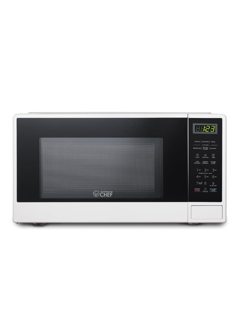 Commercial Chef 1.1 Cu. Ft. Countertop Microwave Oven, Touch Controls with Digital LED Display, 1100W Microwave, Push Button Door, 10 Power Levels, CHCM11100W, White