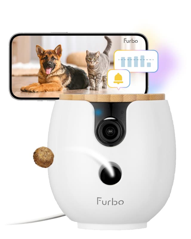 Furbo Mini 360° [Subscription Required] New 2K QHD Pet Camera - Unlock w/Paid Plan: Dog & Cat Safety Alerts, Rotating Treat Toss, 2-Way Speaker (Low Risk, 3mo Min. Cancel Anytime)