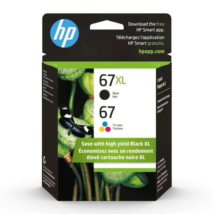 HP Original 67 Tri-Color / 67XL Black Ink Cartridges (2-Pack) | Works DeskJet 1255, 2700, 4100 Series Envy 6000, 6400 Series | Eligible for Instant Ink | 3YP30AN