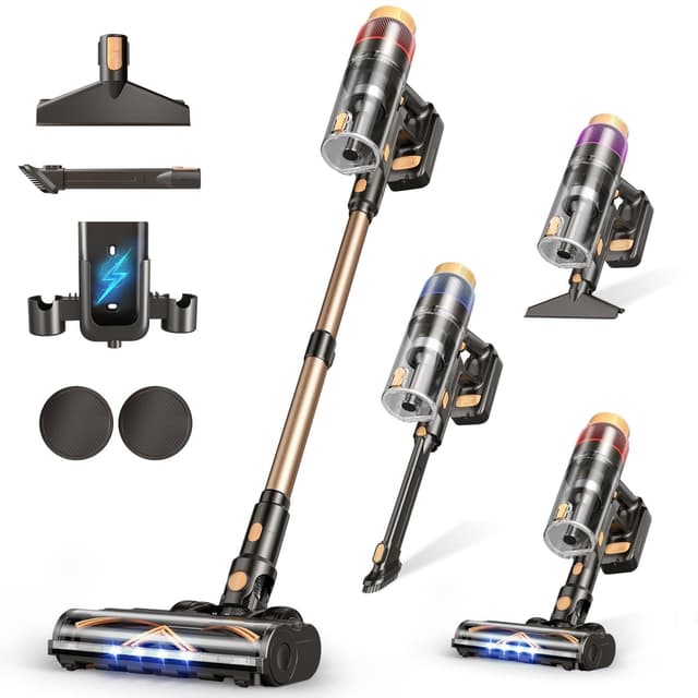 VBUOO Cordless Vacuum Cleaner, 580W 48KPA 70 Mins Vacuum Cleaners for Home, Self-Standing Stick Vacuum with Touch Screen, Wall Mount Charge, Ultra High-Power Brush for Pet Hair/Plush Carpet/All Floor