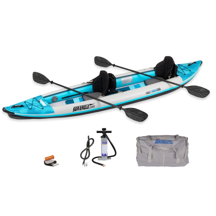 Sea Eagle 385FT Redesigned Fasttrack Inflatable Kayak 12'8" 2 Person Touring Kayak, Attached Rigid High-Pressure V-Bottom, Smoother Paddling Experience-Light Weight (385FT Fasttrack Pro Kayak)