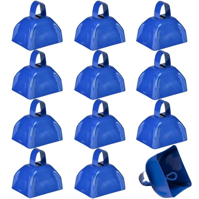 Metal Cowbells - 12 Pack, 3 Inch Blue Cow Bells for Sporting Events, Cheering, Spirit, Loud Cow Bell Ideal Hand Percussion Cowbells Noise Makers for Sporting Events, Football Games, and Celebrations