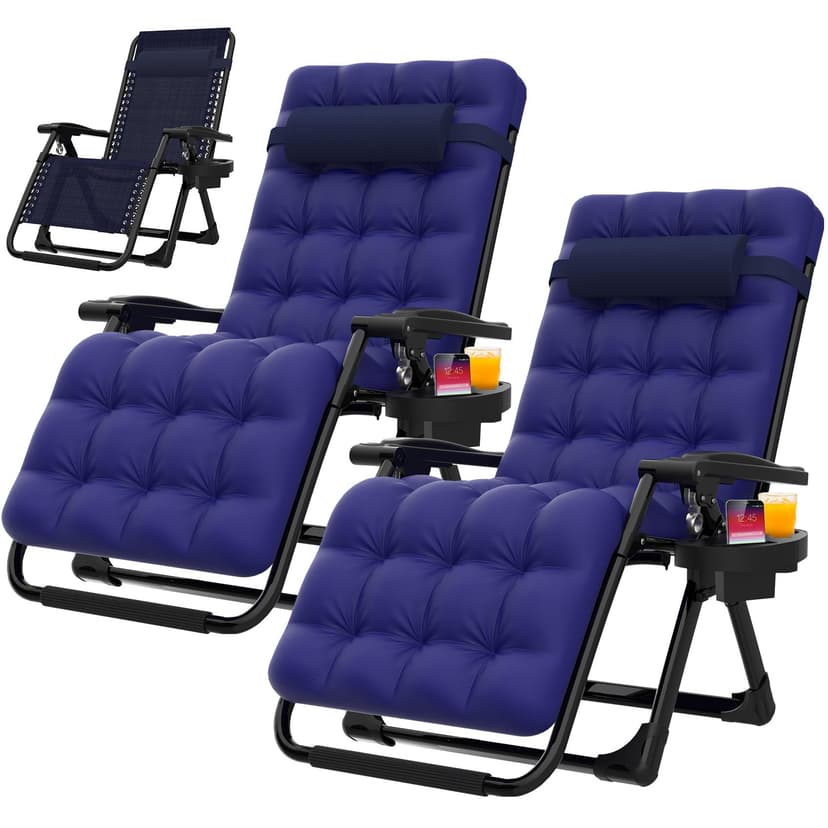 Suteck Zero Gravity Chair Set of 2, Reclining Camping Lounge Chair w/Removable Cushion, Upgraded Lock and Cup Holder, Reclining Patio Chairs Folding Recliner for Indoor and Outdoor