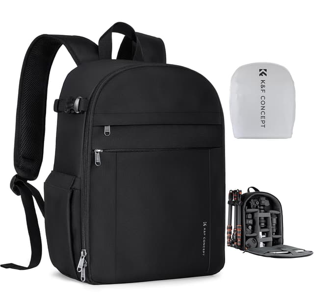 K&F CONCEPT Lightweight Camera Backpack Bag, Professional Photography Bag Compatible with Canon/Nikon/Sony Camera and Lens Accessories, Camera Case with Tripod Strap & Rain Cover