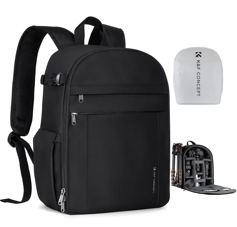 K&F CONCEPT Lightweight Camera Backpack Bag, Professional Photography Bag Compatible with Canon/Nikon/Sony Camera and Lens Accessories, Camera Case with Tripod Strap & Rain Cover