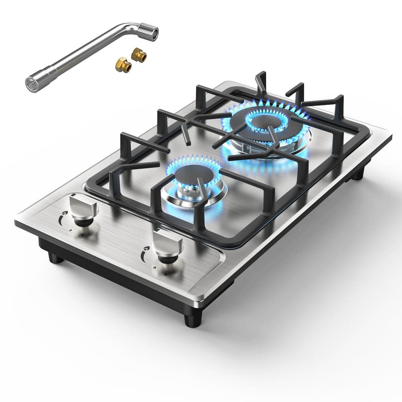 Gas Stove 2 Burner, Propane Cooktop 12 inch, Nafewin Portable Gas Cooktop Stainless Steel Stove Burner with Thermocouple Protection, Lpg/Ng Dual Fuel Built-in Hob for Apartments, Outdoor, Rvs
