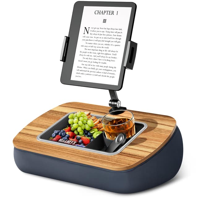 ERGONOV Tablet Pillow Stand for Lap Use,Adjustable iPad Holder with Snack Bowl,360° Rotating Clip for 4.7-13" Kindle,Phone,Tablet.Ideal for Hands-Free Reading and Relaxation on Bed,Couch,Recliner,Gray