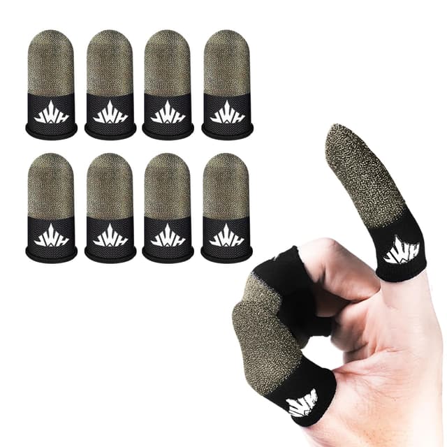 Jwh 8 Pack Mobile Phone Gaming Accessory Thumb Finger Sleeves,0.15 Ultra Thin Pure Silver Fiber,Silky Tip Covers,Finger Cots for Pubg Gaming Gloves,Guantes para Dedales Dedos Gamer Profesionales