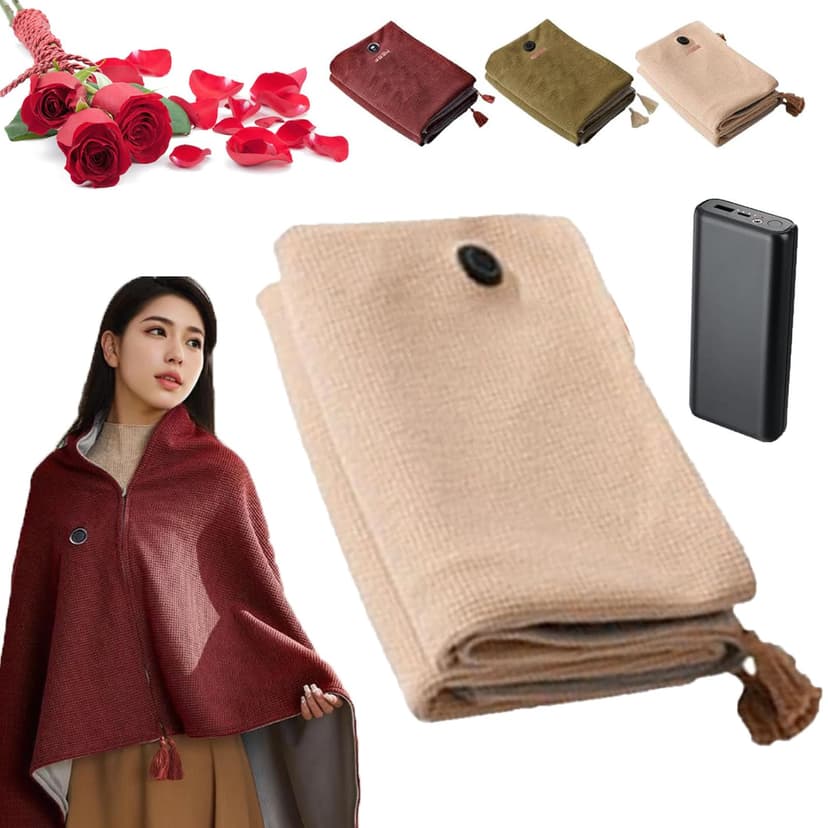 Heated Shawl Wraps for Women, Portable Heated Shawl, USB Heating Blanket with Battery Operated Wearable Heating Shawls (Apricot, with Power Bank)