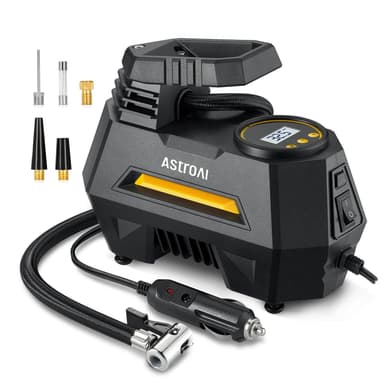 AstroAI Tire Inflator Portable Air Compressor Tire Air Pump for Car Tires - Car Accessories, 9.8Ft Cord 12V DC-Powered Auto Pump with Digital Pressure Gauge, LED Light for Bicycle, Balloons, Yellow