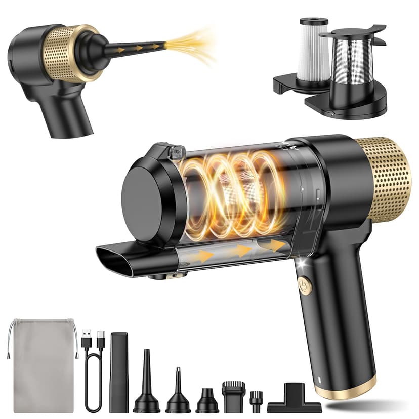 AHNR Handheld Car Vacuum Cleaner Cordless with 16000PA Powerful Suction, 4-in-1 Portable Mini Vacuum Cleaner & Air Duster with Multi-Accessories, Hand Held Vacuum Cordless Rechargeable for Car Home