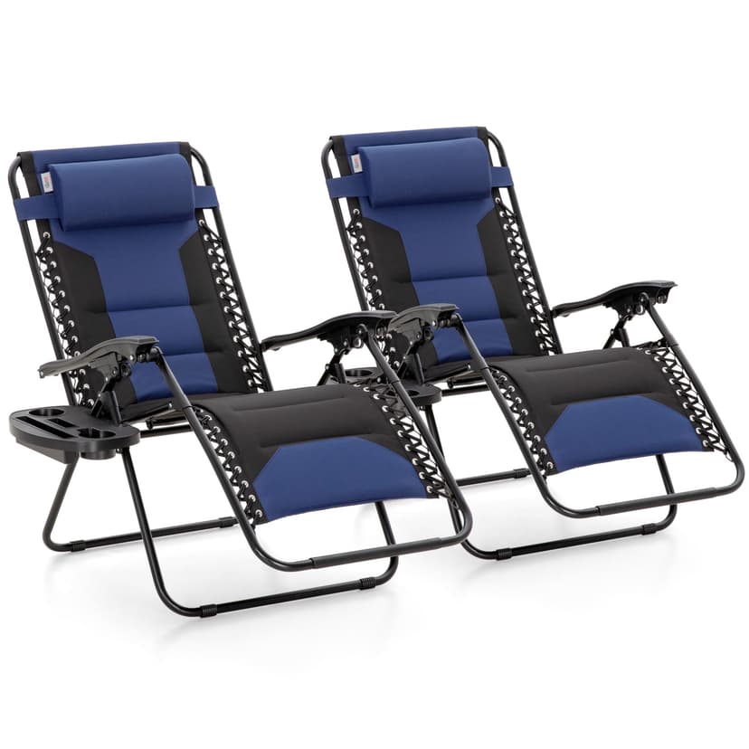 MAISON ARTS Oversized Zero Gravity Chairs Set of 2, Folding Padded Recliner Anti Gravity Lounge Chair with 28" Wide Seat and Cup Holder, Support 400lbs, Blue & Black