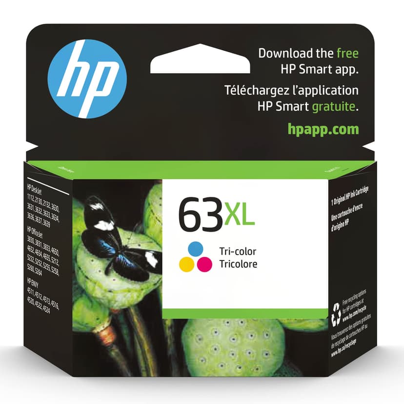 HP 63XL Tri-Color High-Yield Ink Cartridge | Works with Printer Series: DeskJet 1112, 2130, 3630; Envy 4510, 4520; OfficeJet 3830, 4650, 5200 | Eligible for Instant Ink | F6U63AN, Pack of 24