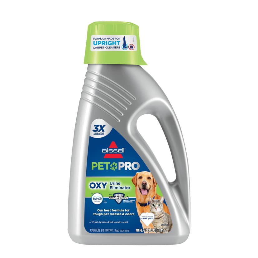 Bissell PET PRO OXY Urine Eliminator with Febreze Carpet Deep Clean Solution, with StainProtect Technology, for use in leading upright carpet cleaners, 48oz, Our best formula for pet messes & odors