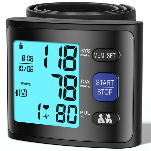 Blood Pressure Monitor Wrist Blood Pressure Cuff Automatic BP Machine with Backlit Display, 2x90 Memory, Voice Broadcast, Measurable Board Carrying Case and AAA Battery Bp Monitor(Black)