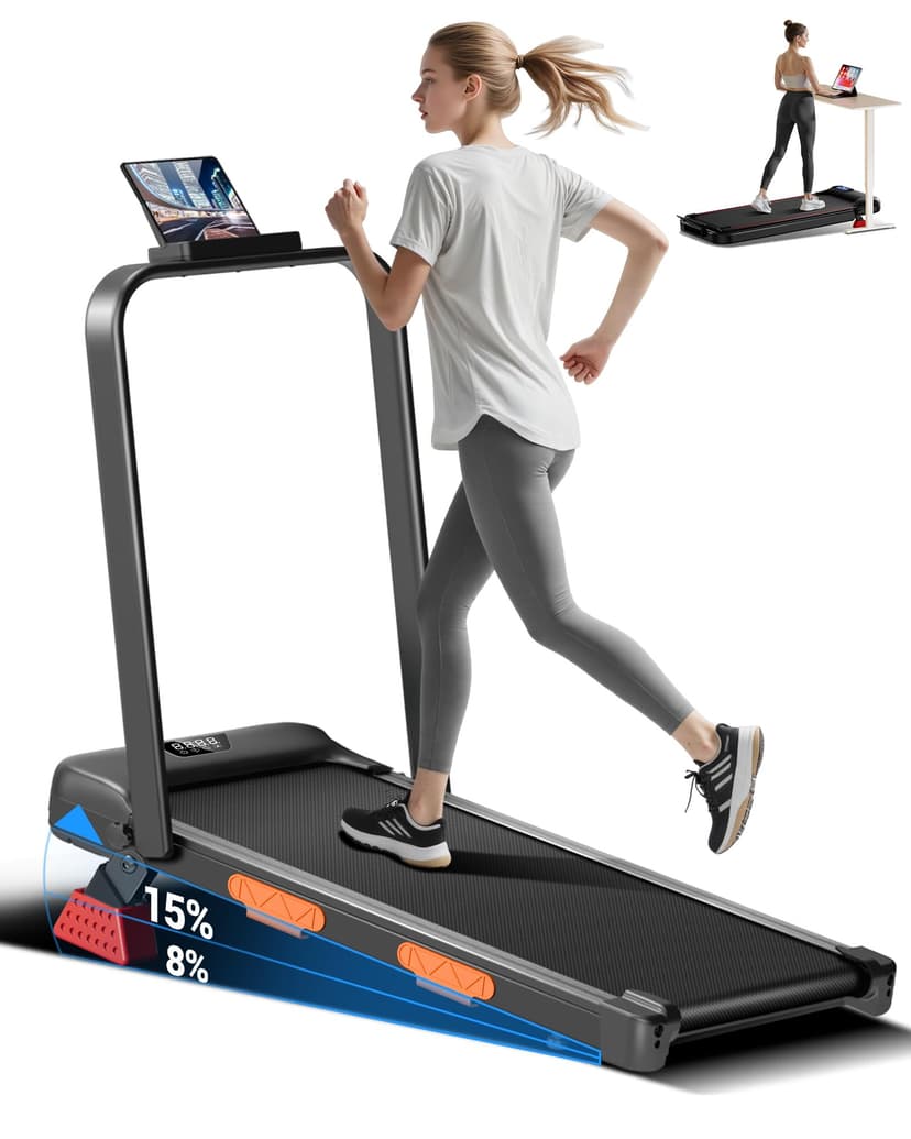 CURSOR FITNESS 3-in-1 Walking Pad Treadmill with 15% Incline 0.6-6.2MPH Foldable Quiet Walking Pad for Home Office 2.5HP Under Desk Compact Treadmill with 300LBS Capacity
