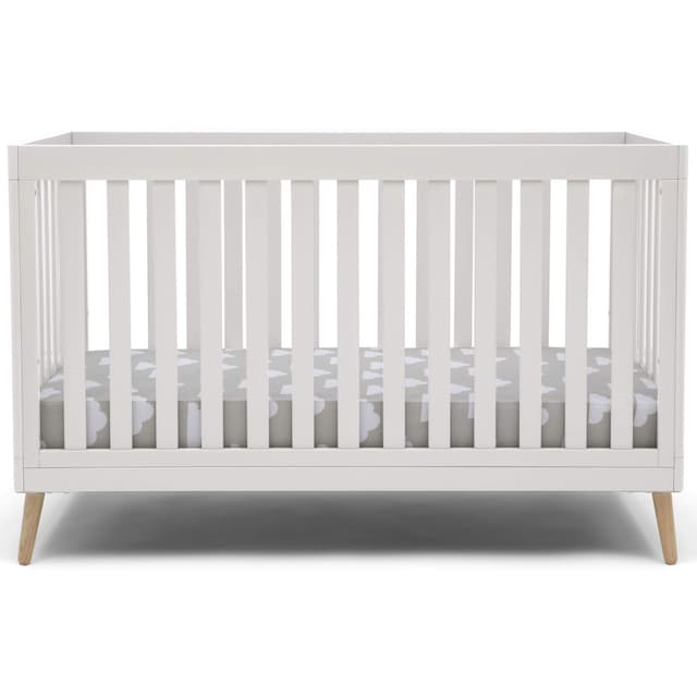 Delta Children Essex 4-in-1 Convertible Baby Crib, Bianca White with Natural Legs