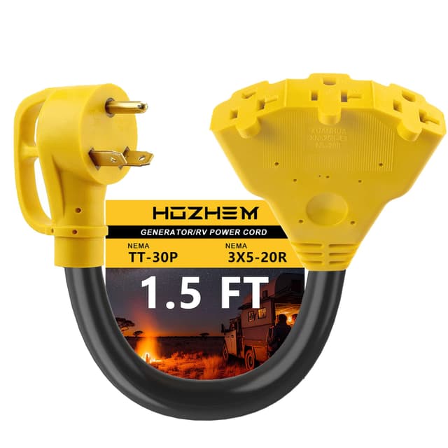 HOZHEM 30 Amp to 20 Amp Adapter 110V RV Distribution Adapter, NEMA TT-30P Male to 3X 5-15R/5-20R Female, ETL Listed RV Generator Household Outlet, 1.6 FT