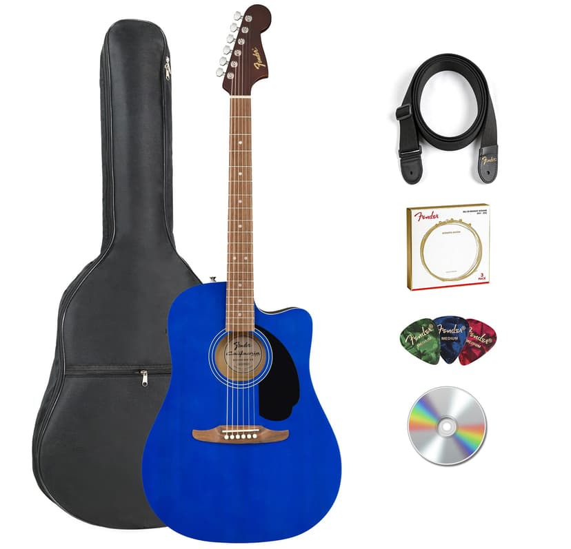Fender California Redondo CE Acoustic-Electric Guitar - Saphire Blue Bundle with Gig Bag, Strap, Strings, Picks, and Austin Bazaar Instructional Video