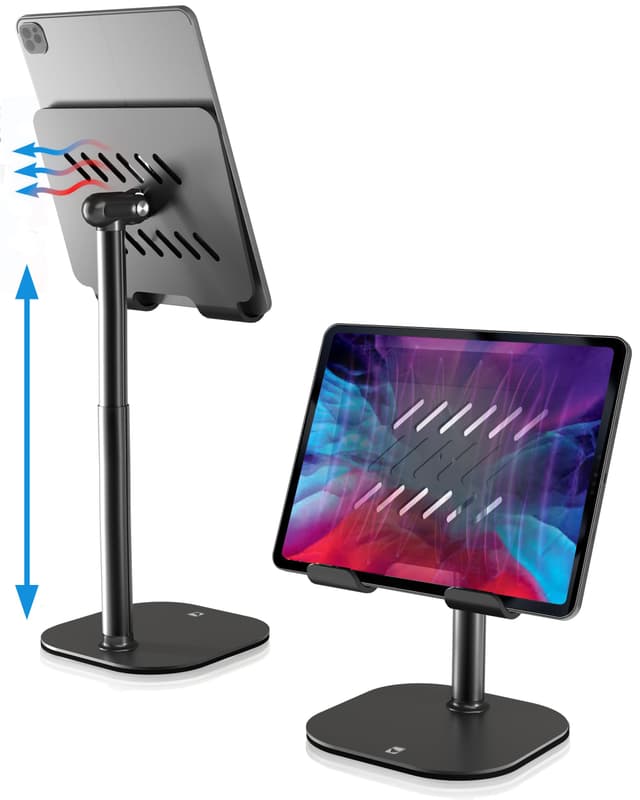COOPER TabHolder, 7-10" Height Adjustable Tablet Stand, Premium iPad Stand for Desk, 270° Tilt iPad Holder for Desk, Tablet Holder, 15.6-17" Portable Monitor Support (Black)