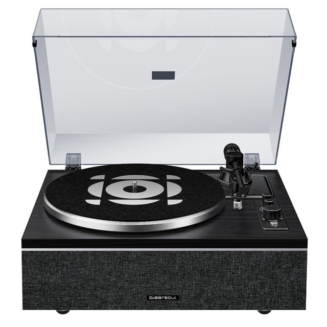 Qlearsoul ONE-S Vinyl Record Player with Bluetooth Input/Output, All-in-One Vintage Turntable Built in Speakers, Phono Preamp & DSP, AT-3600L Cartridge, 33/45 RPM (Black)