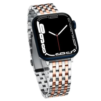 Seven-link Watch Bands for Apple Watch Series 11,10,9,8,7,6,5,4,3,2,1 and SE 3/2/1 for Women, Dressy Stainless Steel Metal Band for Apple Watch 40mm 41mm 42mm 38mm for iWatch, Two-Tone Silver/Rose Gold