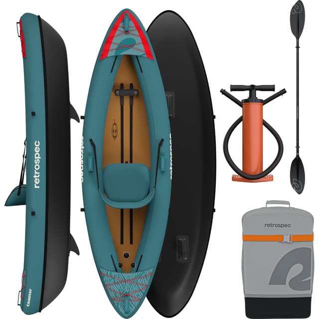 Retrospec Coaster 1 Person Inflatable Kayak, 220lb Weight Capacity, Puncture Resistant, Lightweight Inflatable Kayak for Adults with Pump, Paddle and Easy to Carry Bag