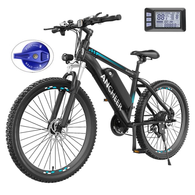 ANCHEER 26" Electric Bike for Adults, Peak 750W Ebike, 20/22MPH Electric Bicycle with 48V 374Wh / 48V 499Wh Battery(3H Fast Charge), LCD Display, Front Suspension, UL2849 Compliant, Blue Gladiator