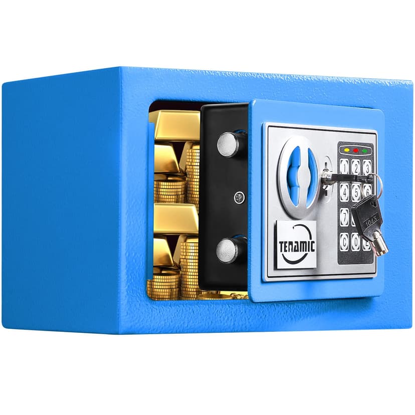 TENAMIC Safe Box 0.23 Cubic Feet Electronic Digital Security Box, Keypad Lock Box Cabinet Safes, Mini Safe Suitable for Office Hotel Home Safe, Blue