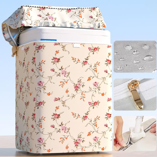 Top Load Washing Machine Cover Waterproof Washer Dryer Cover with Zipper Dustproof Outdoor Full-Automatic Washer Protector Case Laundry Cover 22x22.8x36.2inch (Flower)