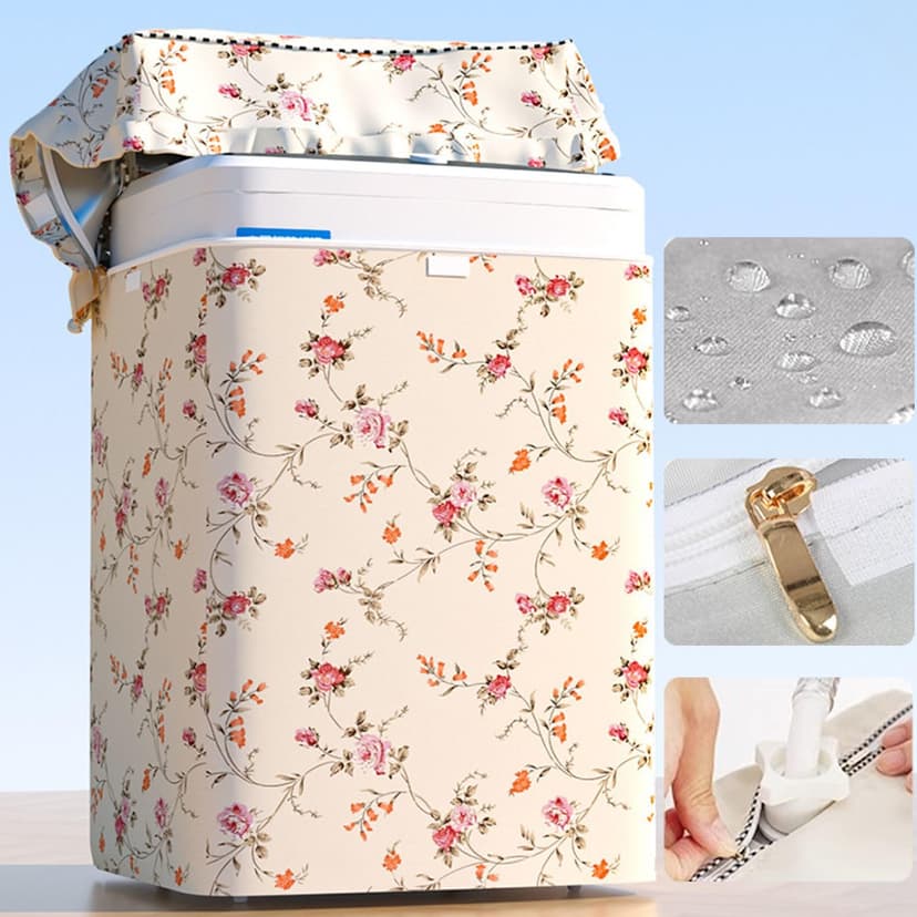 Top Load Washing Machine Cover Waterproof Washer Dryer Cover with Zipper Dustproof Outdoor Full-Automatic Washer Protector Case Laundry Cover 22x22.8x36.2inch (Flower)
