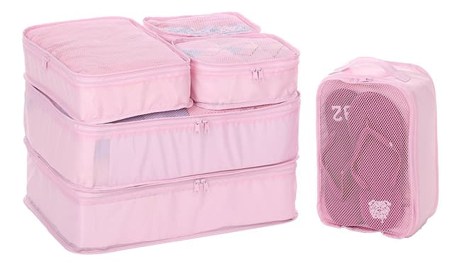 JJ POWER Travel Packing Cubes, Luggage Organizers with Shoe Bag (Pink)