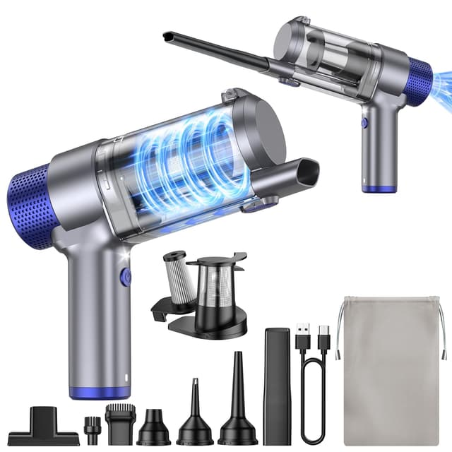 JONYJ Handheld Car Vacuum Cleaner Cordless, 16000PA Hand Held Vacuum Portable, 2 in 1 Air Duster and Mini Vacuum Cleaner Rechargeable with Led, Multi-Nozzles & Washable Filters for Home Office Car Pet