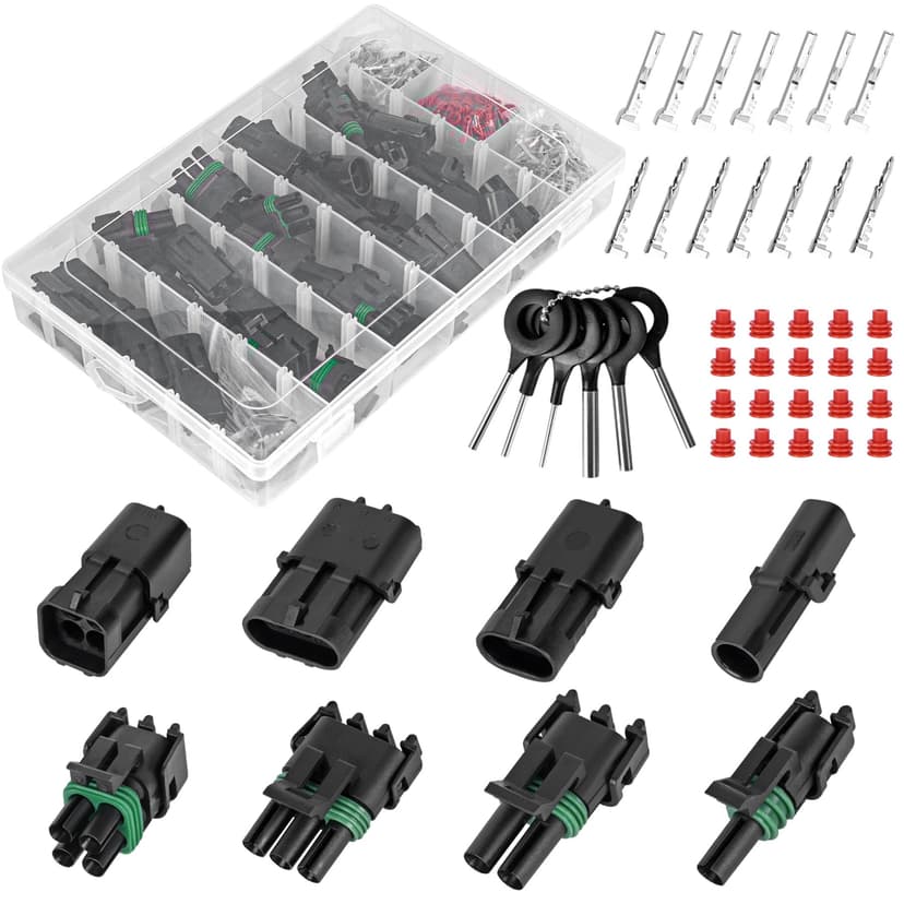 502Pcs 28 Kits Waterproof Automotive Electrical Connectors 1/2/3/4 Male&Female Pin 22-14AWG Wire Harness Spark Plug Connector Terminals Plug Kit Car