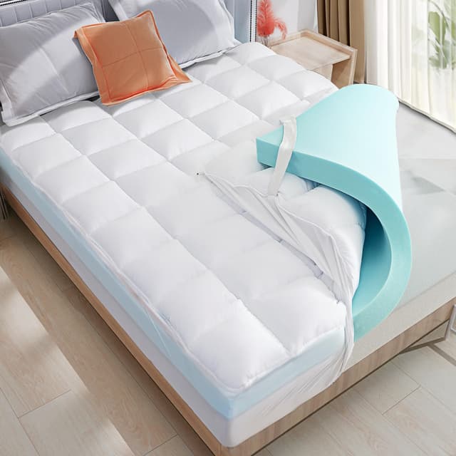 WhatsBedding Queen Size Dual Layer 4 Inch Memory Foam Mattress Topper,2 Inch Gel Memory Foam and 2 Inch Pillow Top Mattress Pad Cover