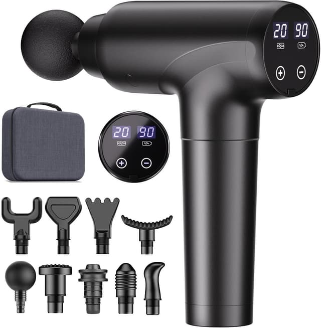 cotsoco Massage Gun Deep Tissue, Muscle Massage Gun with 9 Attachment Heads 20 Speeds & Silent Brushless Motor for Pain Relief, Handheld Percussion Back Massager Gun for Athletes (Black)