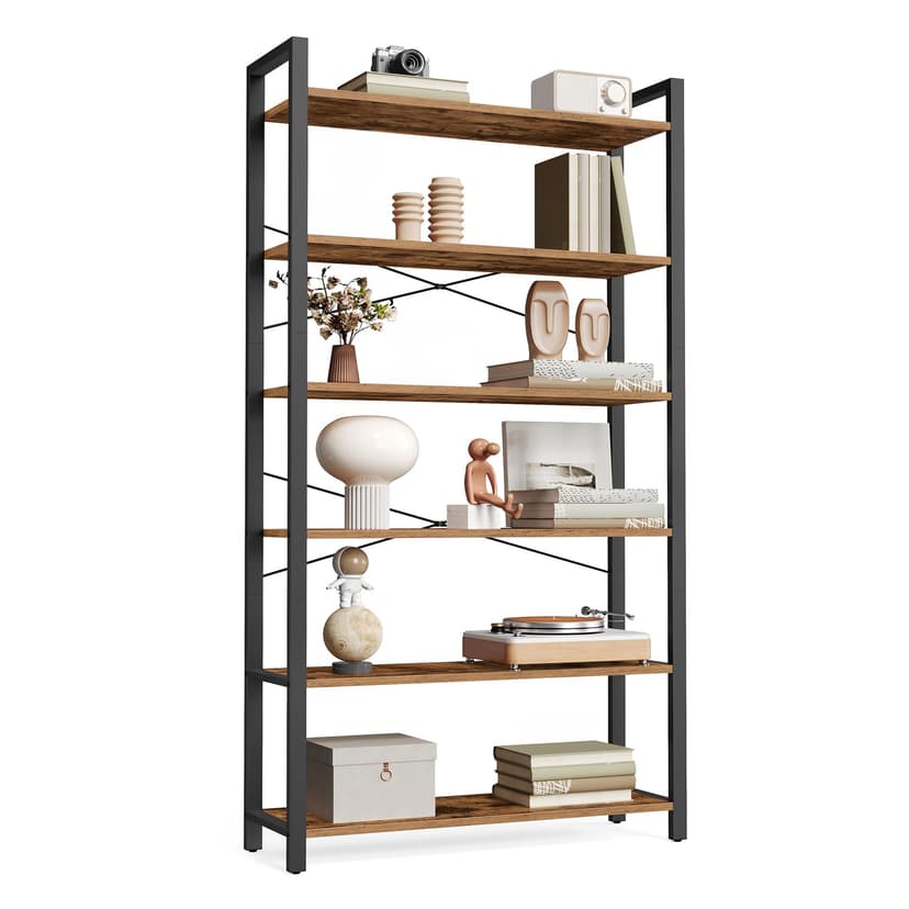 VASAGLE 6-Tier Bookshelf, Bookcase with Steel Frame, Book Shelf for Living Room, Home Office, Study, 11.8 x 31.5 x 73.2 Inches, Industrial Style, Rustic Brown and Ink Black ULLS082B01