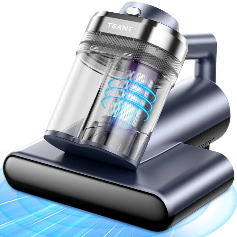 Teant Upgrade Cordless Mattress Vacuum with 18kPa Ultra-Deep Suction, 2-Speed Bed Vacuum with 33000 RPM/Min Roller Brush, 253.7nm UV-C Light & LED Display, HEPA, 149℉ Heat, Aroma & Anion for Bed Sofa