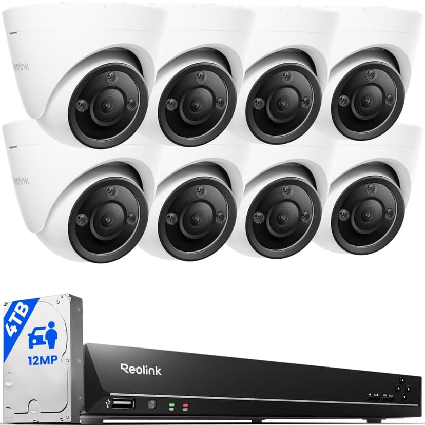 REOLINK 12MP PoE Security Camera System, 8pcs H.265 12MP Security Cameras, Person Vehicle Pet Detection, Two-Way Talk, Spotlights Color Night Vision, 16CH NVR with 4TB HDD, RLK16-1200D8-A