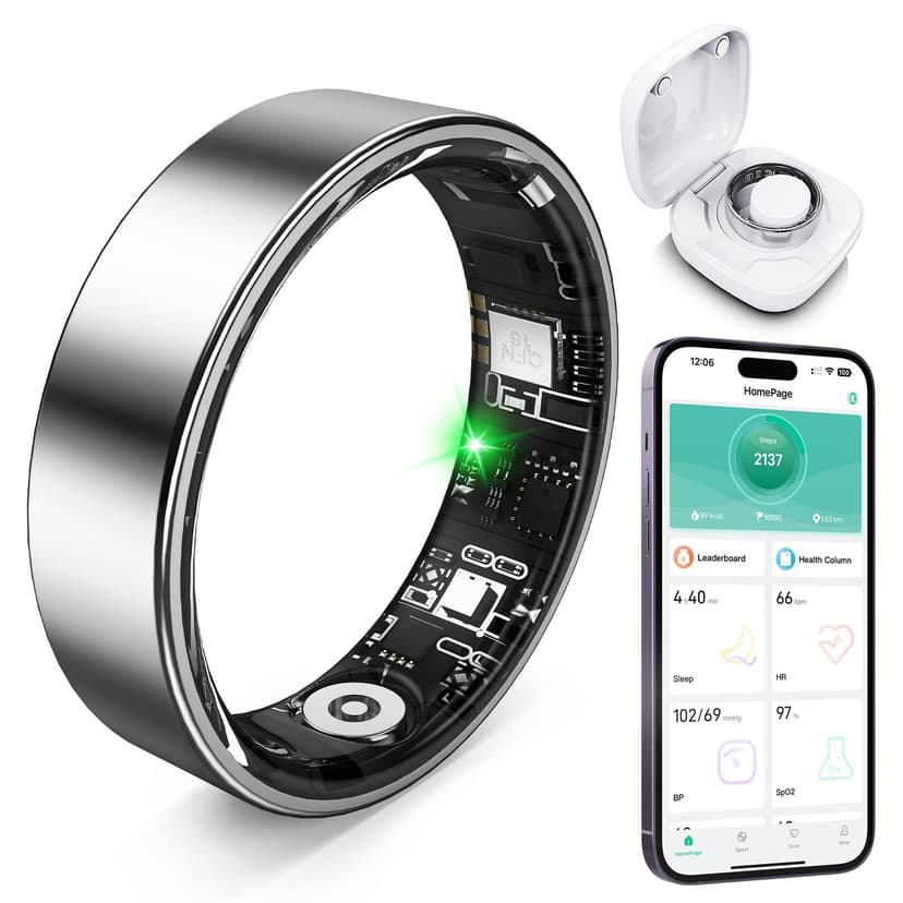 Free Shark Smart Ring with Sleep Monitoring, Step Counting, Heart Rate, Blood Oxygen for iOS and Android, No Subscription Fee, IP68 Waterproof Health Tracker (Silver, 11)