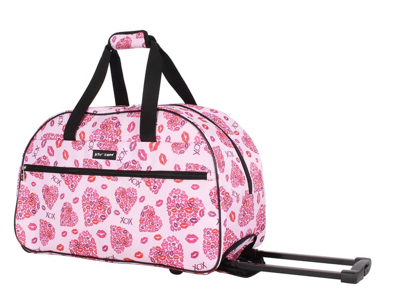 Betsey Johnson Designer Carry On Luggage Collection - Lightweight Pattern 22 Inch Duffel Bag- Weekender Overnight Business Travel Suitcase with 2- Rolling Spinner Wheels (Lips XOX)