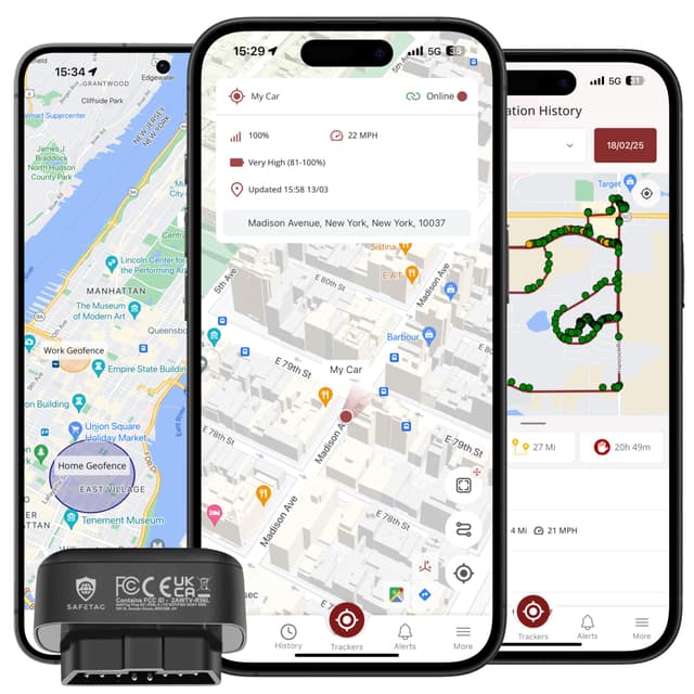 SafeTag Plug - 4G LTE Car GPS Tracker, Vehicle Location Every 10-30 Seconds, Multiple GeoFences, Route Playback, Monitor Speed, Driving Behaviour, No Activation Fees, Cancel Anytime, 7 Day Free Trial