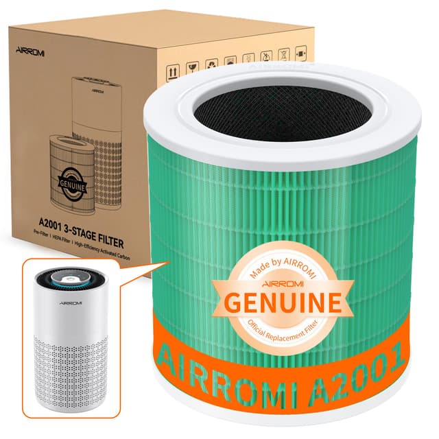 AIRROMI A2001 HEPA Air Purifier Replacement, 3-In-1 Original Filter, Removes 99.97% of 0.3 Micron Particles, Green Activated Carbon Filter - Toxin Absorber Specialty-1 Pack